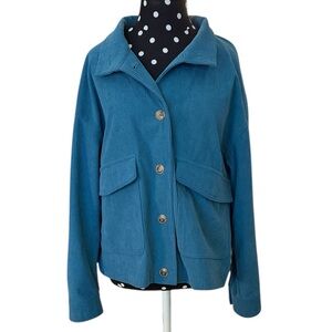 Anthropologie Avec Les Filles Boxy Corduroy Jacket Teal Blue Buttons Pockets XL